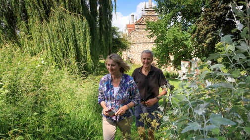 Visitors in the garden at Bourne Mill, Essex